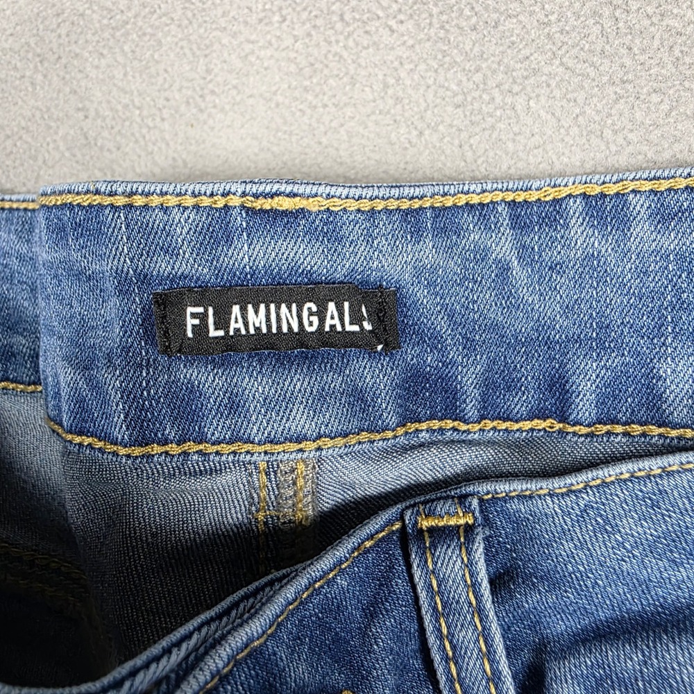 Flamingals Jeans Women Large Blue Wide Leg High Rise Stretch Light Wash - Picture 12 of 13